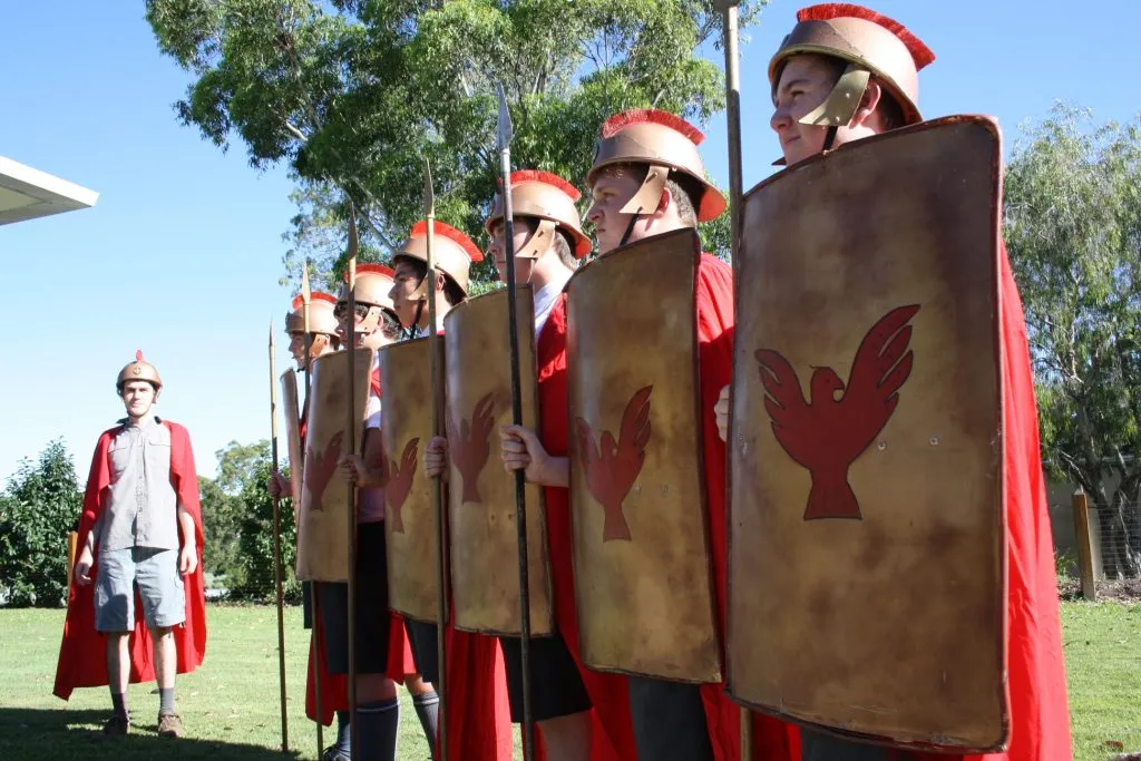Actors in costume playing Roman Soldiers